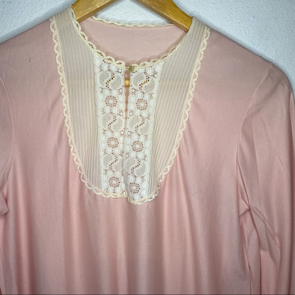 Vintage Pink White Long Sleeve Sleep Nightgown Dress - Picture 3 of 5